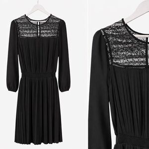 Elegant Lace Accent Pleated Crepe Dress